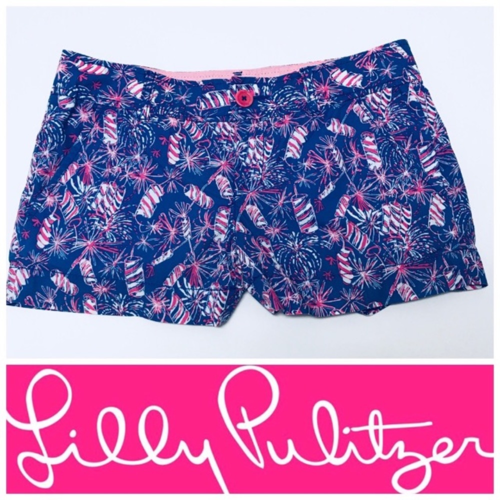 Rare Lilly Pulitzer Cherry Bomb Holy Grail Shorts Pink Blue Stars